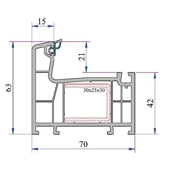 Sezione del telaio standard a L, 70 mm di profondità